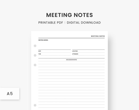 Meeting Notes Planner Inserts