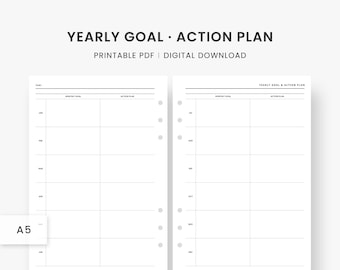 A5 Inserts : Yearly Goal Planner Printable, Goal Action Plan, Goal Plan Template, Goal Setting, Annual Goal Plan, PDF Instant Download