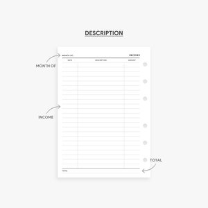 A6 Inserts : Income Tracker, Finance Tracker, Monthly Income, Income Log, Income Tracking, Money Tracker, Financial Tracker, PDF Planner image 5