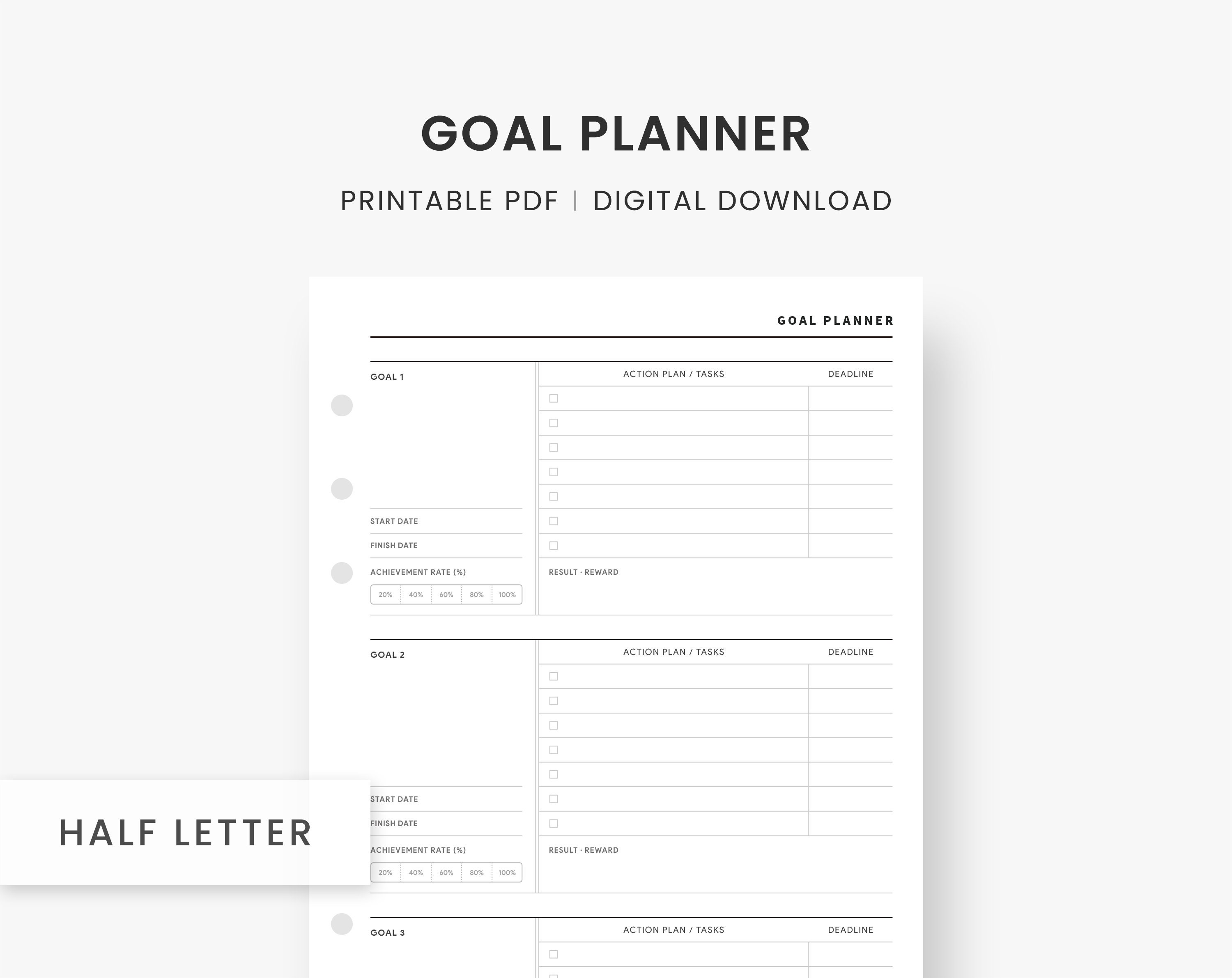 Goal Planner Printable, Productivity Planner, Goal Journal for Goal