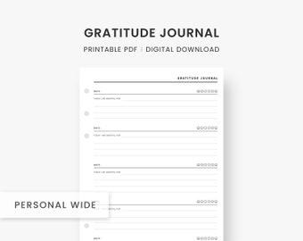 Gratitude Journal, Gratitude Printable, Personal Wide Inserts, Writing Journal, Gratitude Template, Gratitude Planner, PDF Instant Download