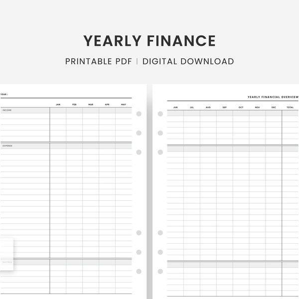 A5 Inserts : Yearly Finance, Annual Finance, Finance Tracker, Finance Printable, Finance Planner, Personal Finance, Money Planner, PDF