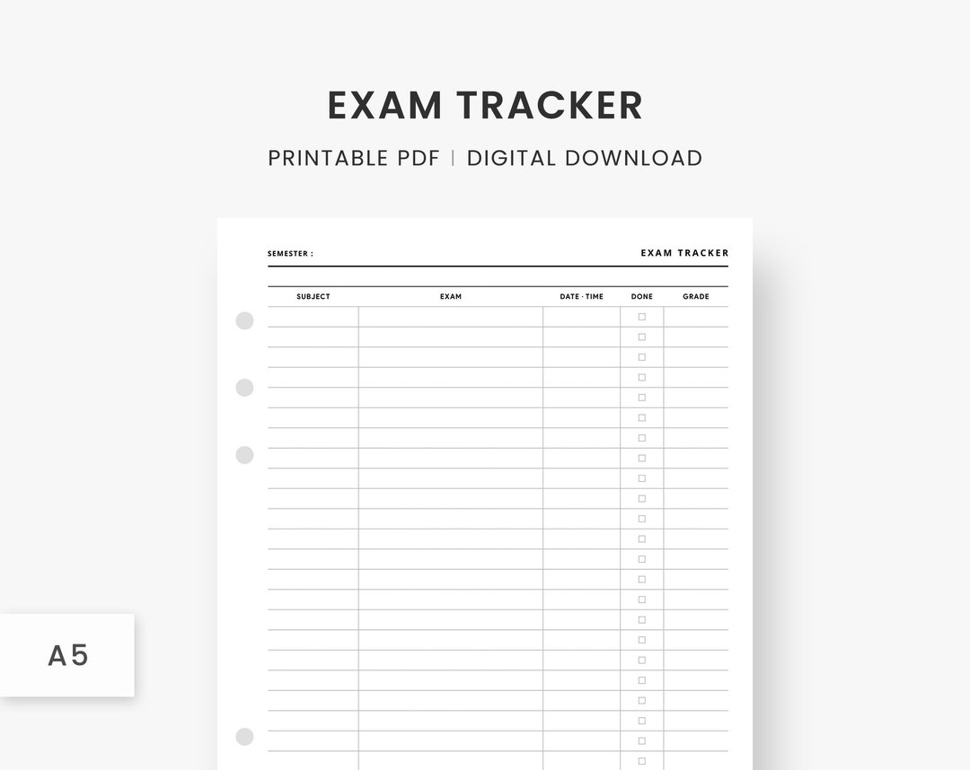A5 Inserts : Exam Tracker, Student Planner Printable, Semester Planner ...