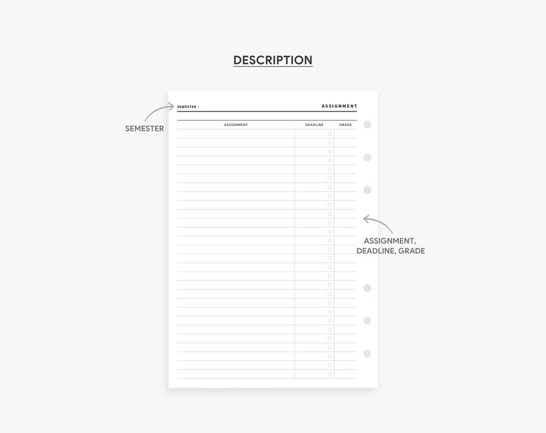 Assignment Tracker Printable, Personal Wide Inserts, Assignment Planner