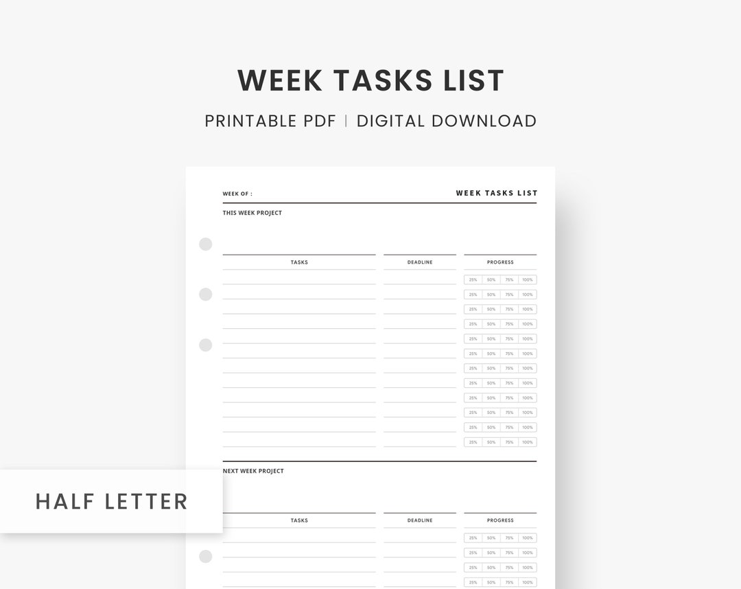 Task List, Business Planner Printable, Work Planner, Task Planner, Half ...