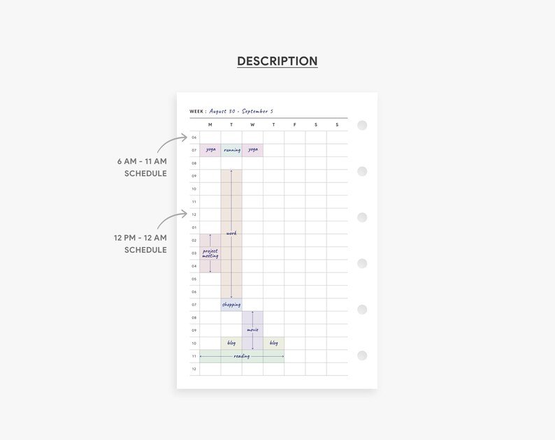 Pocket Inserts Weekly Schedule Printable, Hourly Agenda Planner, Week