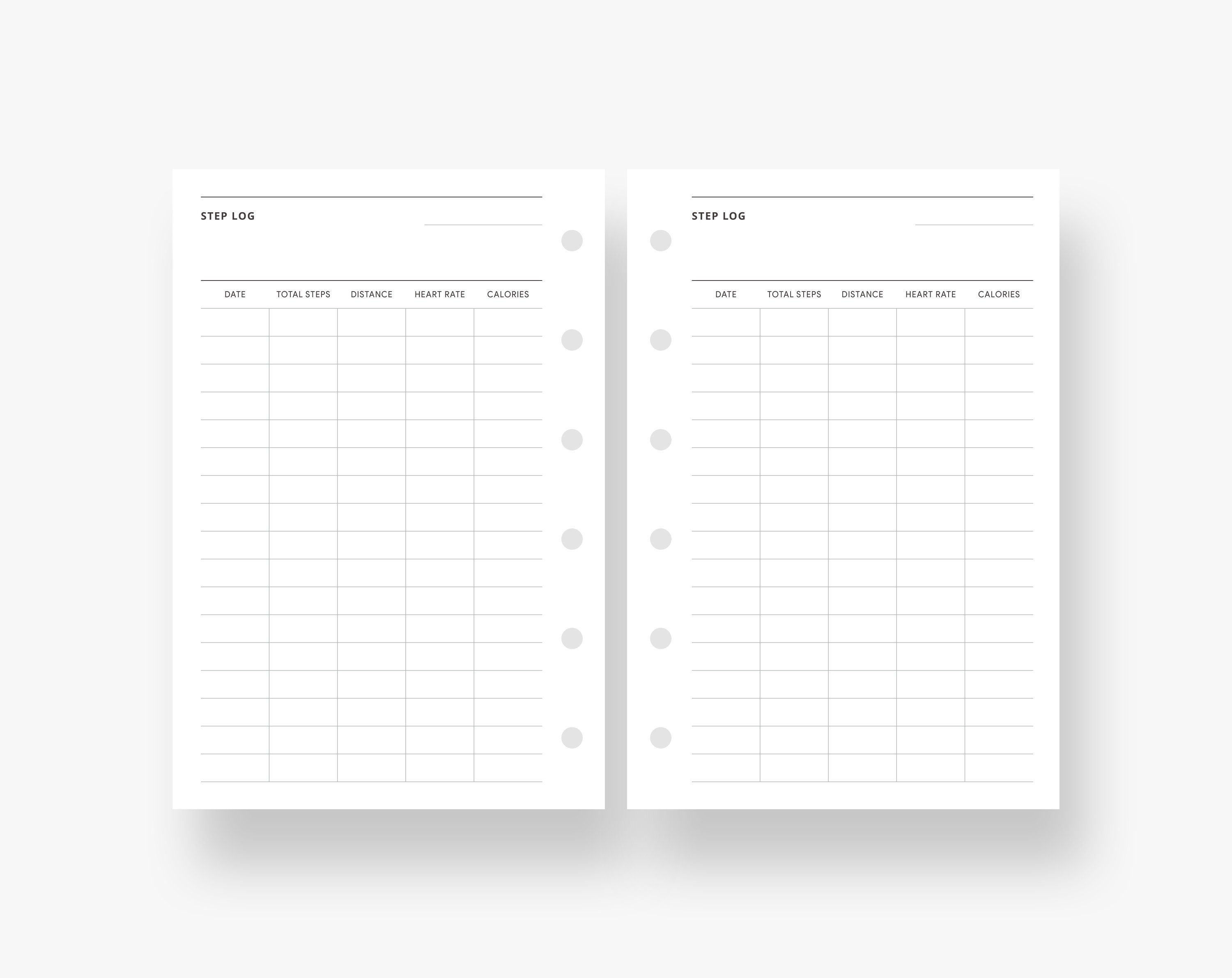 Pocket Inserts Step Tracker Printable Step Log Workout Etsy