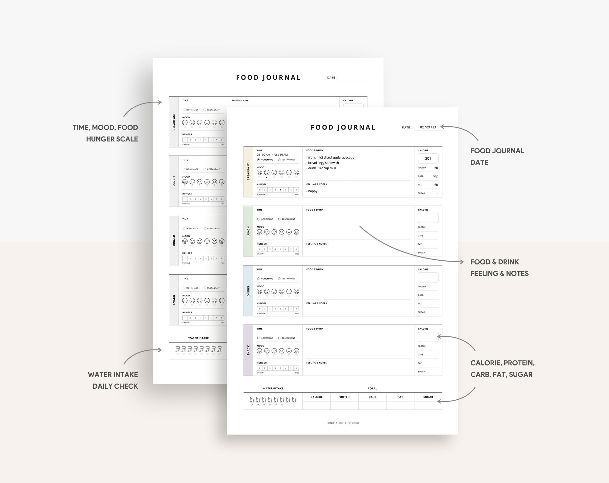 Food Journal Printable, Daily Food Diary, Calories Log, Food Log, Food