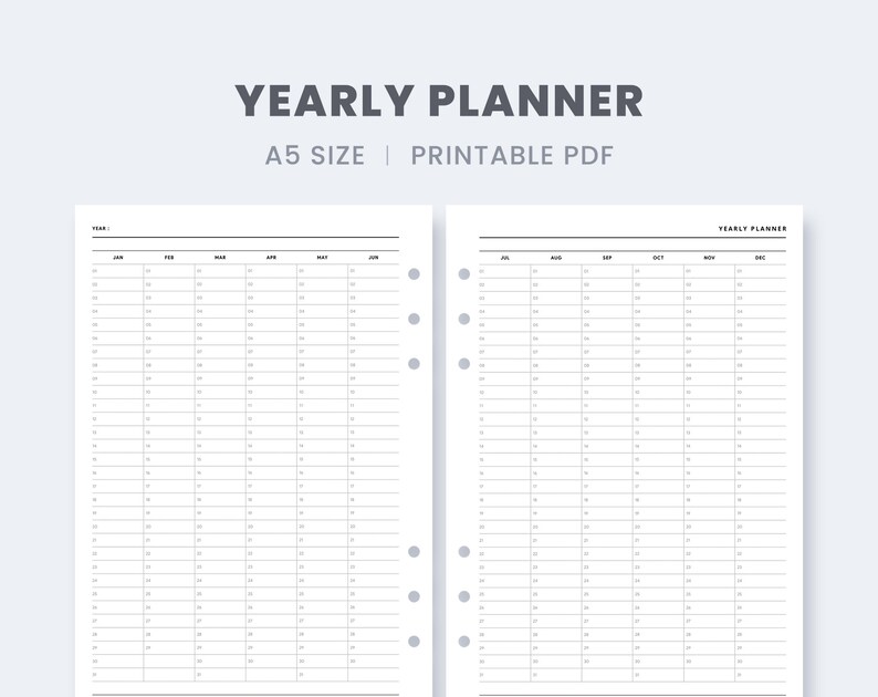 Year at a Glance Calendar Yearly Planner Printable Undated | Etsy