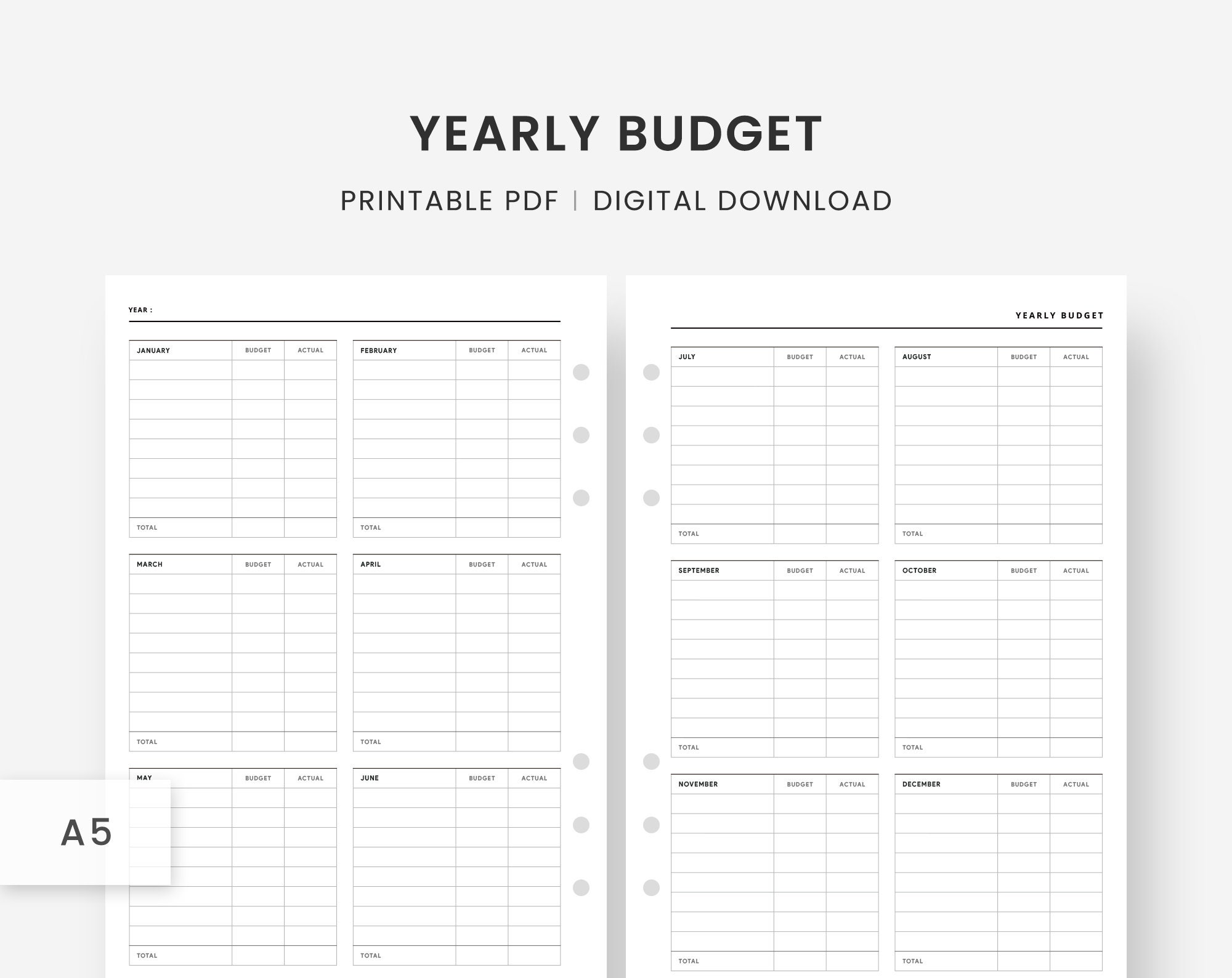A5 Inserts : Yearly Budget, Budget Planner, Budget Template, Budget  Tracker, Budget Printable, Annual Budget, Personal Budget, PDF Planner 