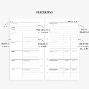 Personal Inserts : Meeting Planner, Meeting Notes Template, Discussion Notes, Meeting Minutes, Meeting Agenda, Meeting Pages Printable, PDF image 5