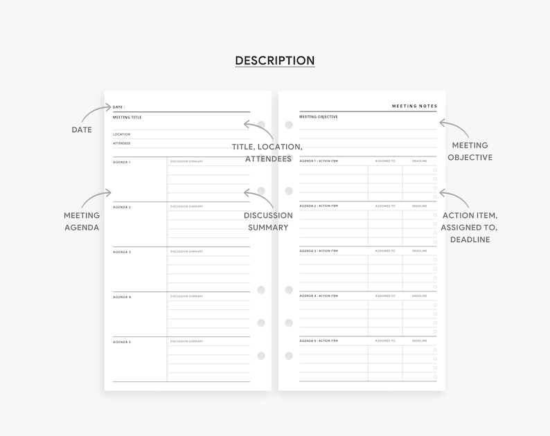 Personal Inserts : Meeting Planner, Meeting Notes Template, Discussion Notes, Meeting Minutes, Meeting Agenda, Meeting Pages Printable, PDF image 5