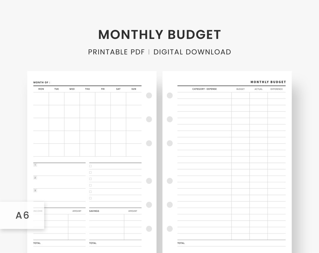A6 Inserts : Monthly Budget, Budget Planner, Budget Tracker, Budget ...