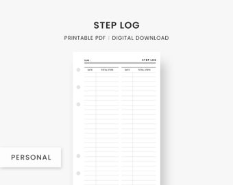 Personal Size Inserts : Step Tracker Printable, Step Log, Workout Log, Walking Log, Daily Step Tracker, Step Recorder, Exercise Log, PDF