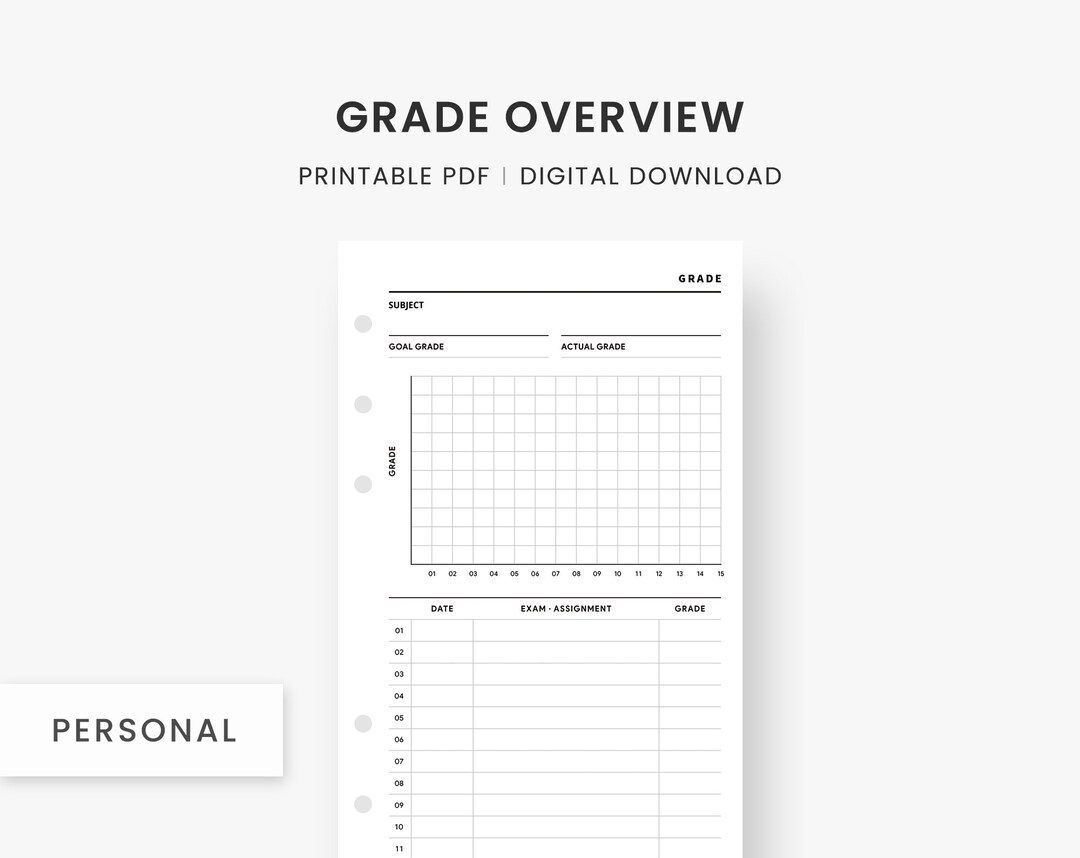 Personal Size Inserts Grade Overview Student Planner Etsy