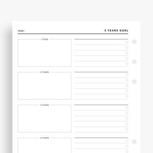 Goal Setting Planner Printable, Personal Wide Inserts, 5 Years Goal ...