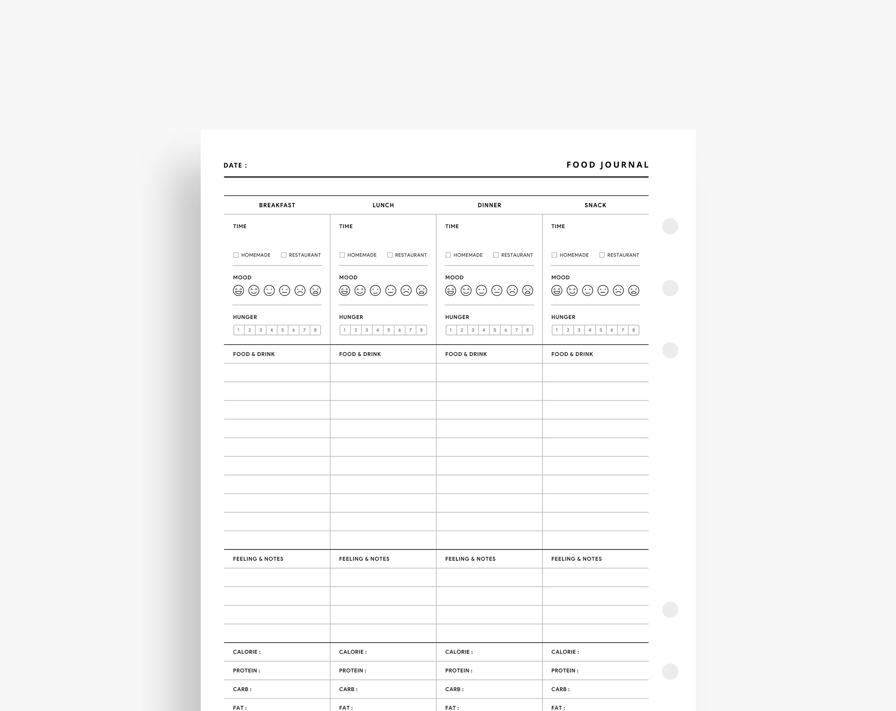 A5 Inserts Food Journal Printable Food Diary Food Tracker Etsy