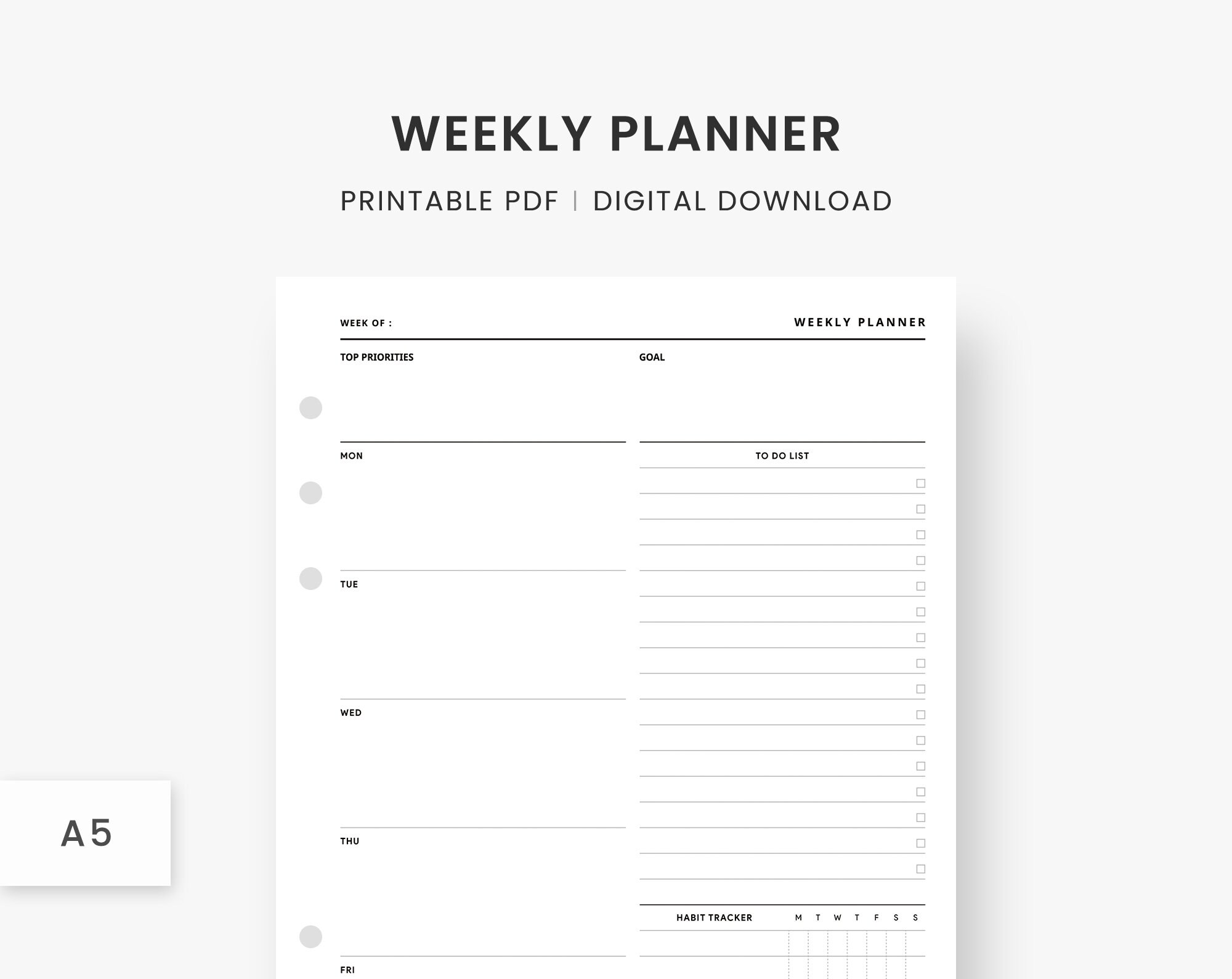 A5 Inserts : Weekly Planner Printable Weekly Organizer and - Etsy