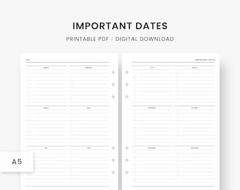 Special Dates Printable INSTANT DOWNLOAD - Etsy