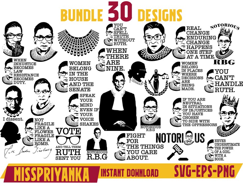 Download Ruth Bader Ginsburg SVG BundleRBG svg bundle Dissent ...