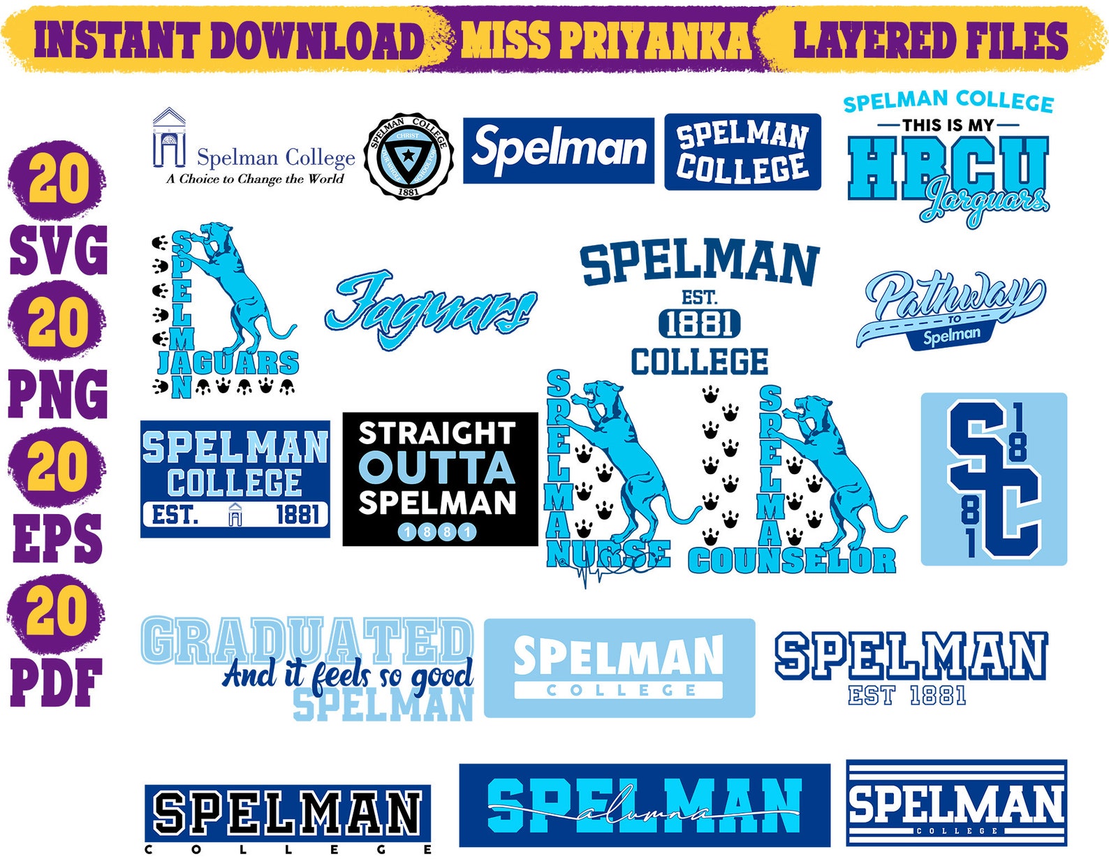 Spelman Bundle svg Spelman College svg Spelman svg Jaguars Etsy
