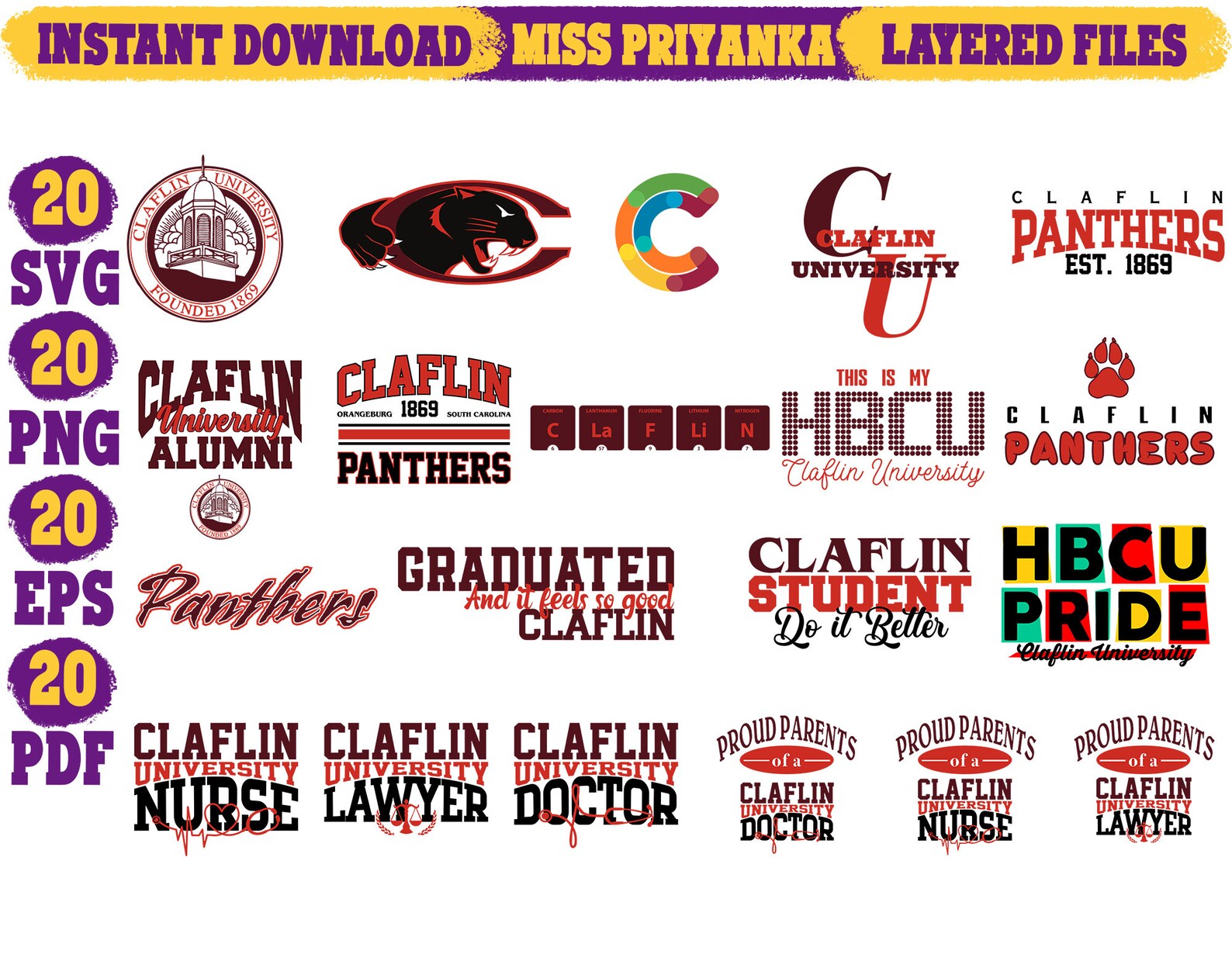Claflin Bundle svg Claflin University svg Panthers svg Etsy