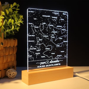 Carte des étoiles personnalisée par date, veilleuse, carte des étoiles, cadeau de fiançailles, cadeau de la Saint-Valentin, cadeau pour lui, cadeau pour elle, cadeau de fête des mères