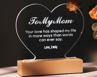 Personalized Name Night Light for Mom, Custom Mother's Day Gift, High Quality Wood Acrylic Lamp, Mom Birthday Keepsake