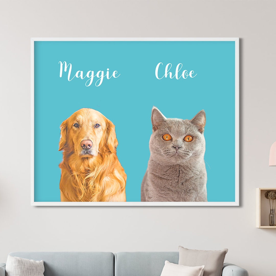 Custom Pet Portrait Painting: Dog & Cat Framed Canvas Print - Etsy
