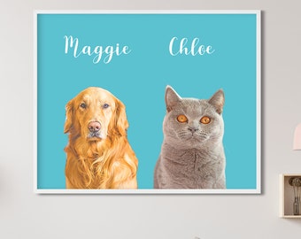 Custom Pet Portrait Painting: Dog & Cat Framed Canvas Print