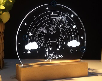Personalized Unicorn Night Light: Custom Rainbow LED Lamp, Newborn Gift