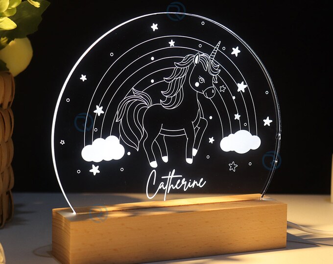 Personalized Unicorn Night Light: Custom Rainbow LED Lamp, Newborn Gift