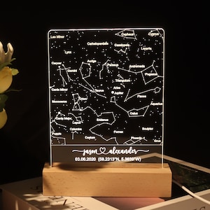 Cadeau pour elle, carte des étoiles par date, veilleuse de carte des étoiles, cadeau pour couple, cadeau de la Saint-Valentin, cadeau pour lui, cadeau de fête des mères