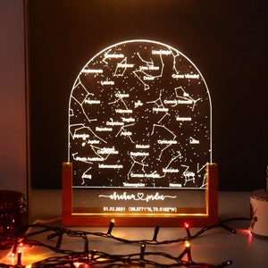Carte des étoiles par date, veilleuse, carte des étoiles cadeau de fiançailles, cadeau de la Saint-Valentin, cadeau pour lui, cadeau pour elle, cadeau de fête des mères