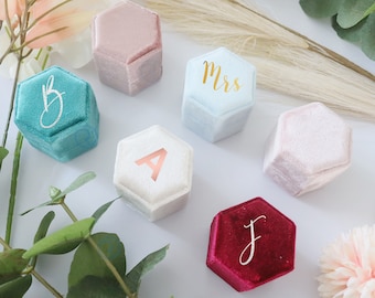 Personalized Velvet Ring Box: Monogram Wedding Ring Holder