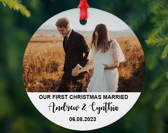 Personalized Photo Ornament: First Christmas Married Gift