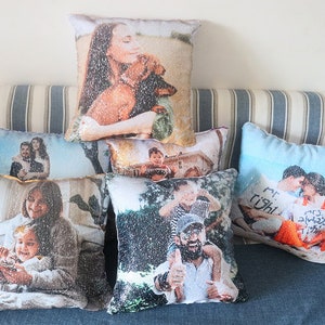 Custom Photo Sequin Pillow, Custom Mermaid Pillow, Custom Magic Pillow, Gift For Her, Housewarming Gift