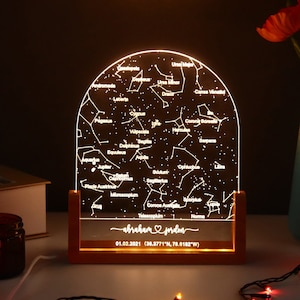 Carte des étoiles personnalisée par date, lampe graphique de constellation personnalisée, veilleuse de carte des étoiles, cadeau de fiançailles, cadeau de Saint-Valentin, cadeau pour couple