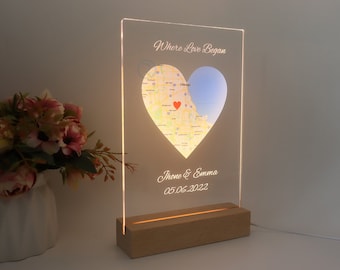 Custom Map Plaque, Where Love Began, Where We Met, Our First Date, Where It All Began, Anniversary Gift, Engaged Gifts, Gift For Her Him