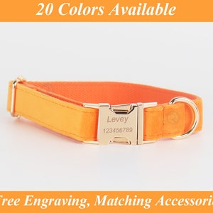 Orange Velvet Dog Collar: Personalized Engraved Buckle, Puppy Gift