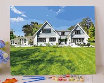 Custom Home Portrait from Photo | New House Paint by Numbers | Housewarming Gift for Family & Friends