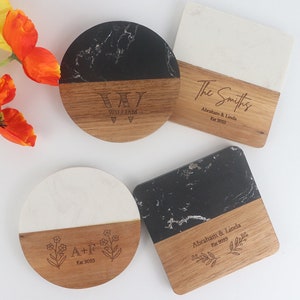 Custom Marble Coasters, Custom Engraved Coasters, House Warming Gift, Wood Coasters, Personalized Gifts