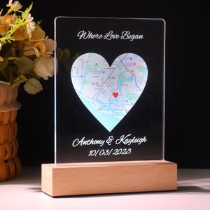 Plaque de carte personnalisée, Là où l'amour a commencé, Là où nous nous sommes rencontrés, Notre premier rendez-vous, Là où tout a commencé, Cadeau d'anniversaire, Cadeaux de fiançailles, Cadeau pour elle et lui