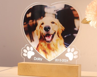 Personalized Dog Memorial Photo Night Light: Custom Pet Picture Frame Plaque