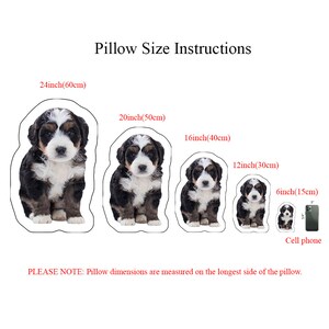 Peut inclure: Guide des tailles de coussin avec un chiot noir et blanc en diff&eacute;rentes tailles. Les tailles sont de 24 pouces (60 cm), 20 pouces (50 cm), 16 pouces (40 cm), 12 pouces (30 cm) et 6 pouces (15 cm). Le guide montre &eacute;galement un t&eacute;l&eacute;phone portable pour la comparaison de taille.