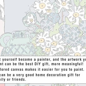 Pode incluir: Uma imagem de pintura por n&uacute;meros de um desenho floral com se&ccedil;&otilde;es numeradas. A imagem &eacute; em preto e branco com um fundo azul claro. O texto abaixo da imagem diz: "1. Deixe-se tornar um pintor, e a obra de arte que voc&ecirc; pintar pode ser o melhor presente DIY, mais significativo! 2. A tela colorida torna mais f&aacute;cil para voc&ecirc; pintar. 3. Pode ser um &oacute;timo presente de decora&ccedil;&atilde;o para casa para a fam&iacute;lia ou amigos."