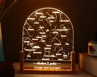 Personalized Star Map By Date, Custom Constellation Chart Lamp, Star Map Night Light, Engagement Gift, Valentine's Day Gift, Gift For Couple