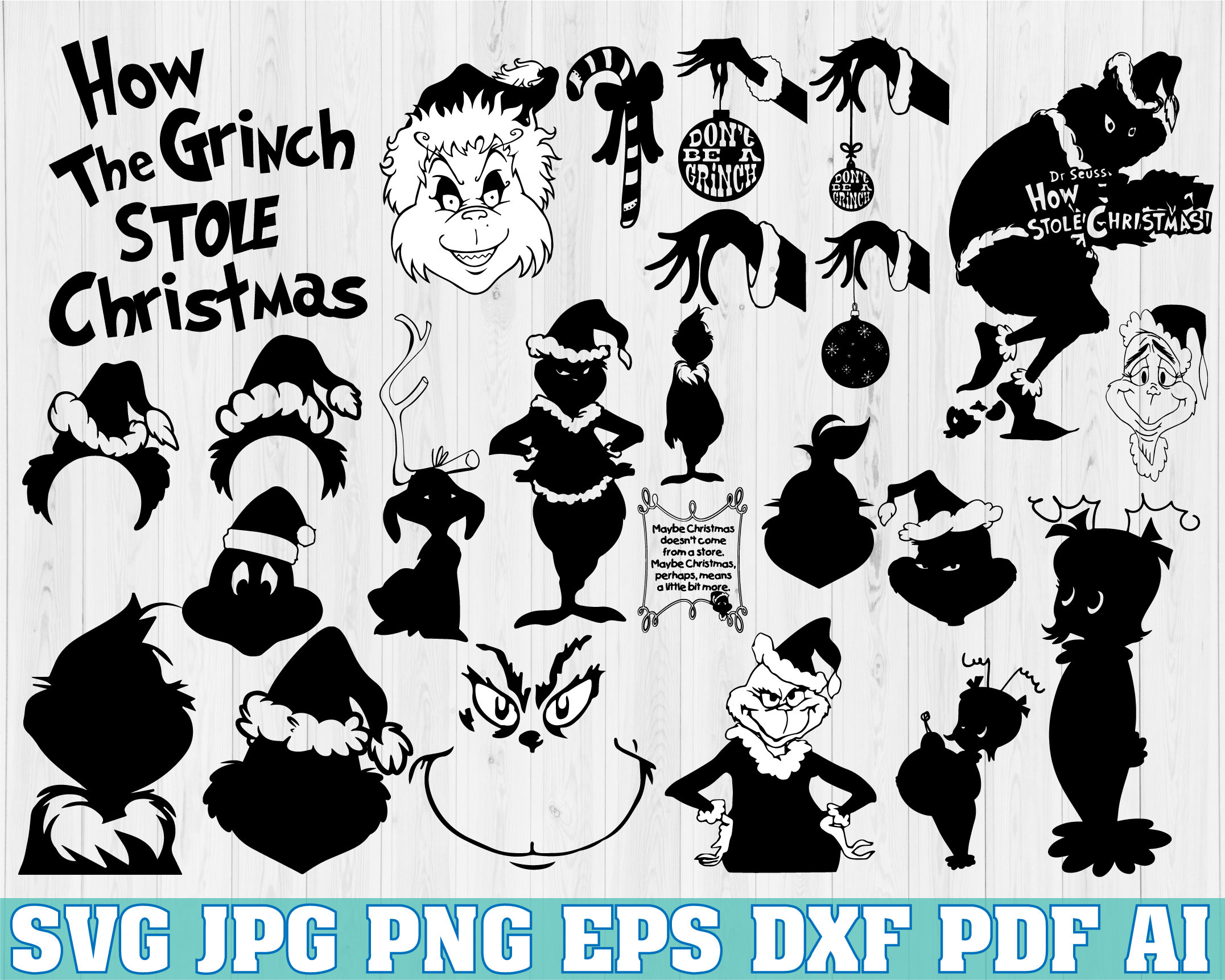 24 Grinch Svg Silhouette Grinch Cut File Grinch Svg Eps Jpg | Etsy