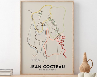 Jean Cocteau Exhibition Poster, Vintage Museum French Abstract Art, Theme Orphique, Orpheus Theme 1960