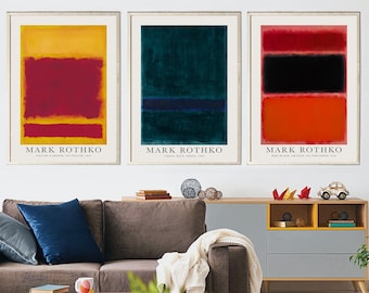 Set of 3 Mark Rothko Prints, Art Exhibition Poster, Modern Wall Decor, Abstract Art Expressionist Poster, Minimalist Painting